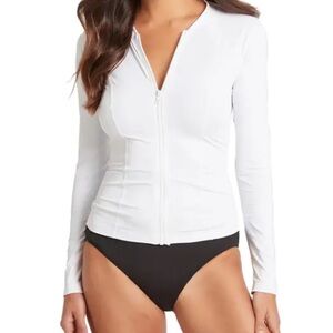 Elegant White Long Sleeve Swim Rashguard